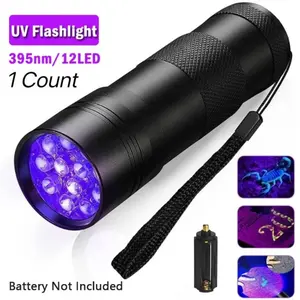 Wild Bright 1-pack portable 12-LED ultraviolet flashlight, black light detector for dog urine and pet stains, fluorescent aluminum detector, suitable for outdoor hiking and garden search, 3*AAA batteries not included