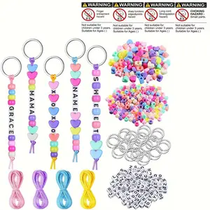 566 Piece DIY Keychain Making Kit, Adjustable Letter Heart Transparent Beads, Bead Assortment, Birthday Party Small Gift, Creative Craft Supplies, Handcraft, Diy Mix Beads