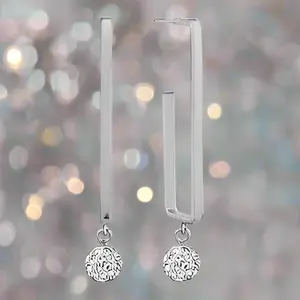 Silver Pave Rhinestone Rectangle Hoop 1.5" Earring