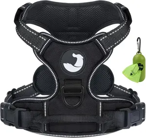Joytale No Pull Dog Harness Medium Sized Dog, Reflective Pet Vest with Front Clip, Adjustable Soft Padded Harnesses with Easy Control Handle for Training and Walking, Black, M