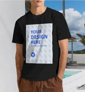 DIY 180g Men's Pure Cotton Round Neck Short-Sleeved Heat-Transfer Print T-Shirt - Black