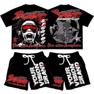 Digital Printing Street wear Tshirts Cotton Graphic Oversized Cropped Boxy T Shirt And Short Tracksuit Sets For Men