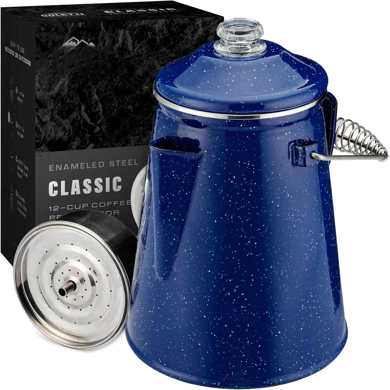 Classic Percolator Coffee Pot -- The  Nostalgic Camping Coffee Pot, Now Modernized [Blue Enamel, 12 Cup]