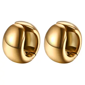 OIDEA Chunky Clip On Earrings - 14K Gold Thick Hoop Earring Lightweight Clip-On Non Pierced Minimalistic Cartilage Ear Cuff for Women