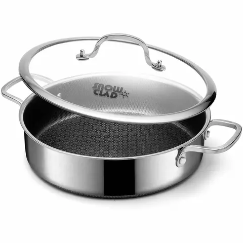 SNOWCLAD 12-Inch 5QT Thermal Hybrid Deep Saute Pan with Lid - Nonstick Stainless Steel Non Toxic Cookware Pans, Nonstick Saucepan, All-Stovetop Use, Dishwasher Safe, Oven Safe, Induction Compatible, PFOA Free