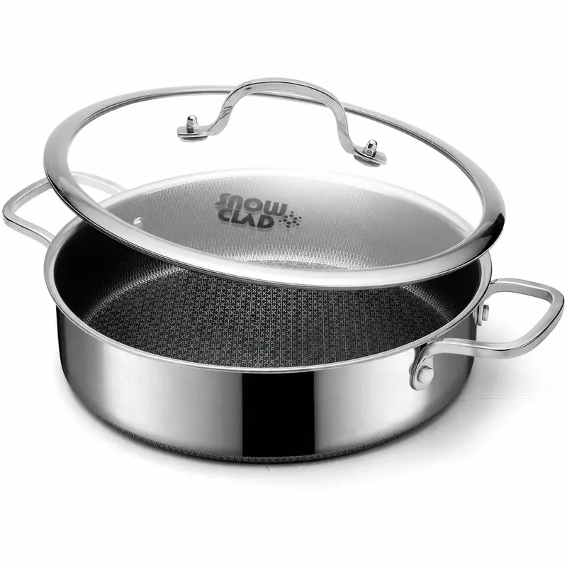 SNOWCLAD 12-Inch 5QT Thermal Hybrid Deep Saute Pan with Lid - Nonstick Stainless Steel Non Toxic Cookware Pans, Nonstick Saucepan, All-Stovetop Use, Dishwasher Safe, Oven Safe, Induction Compatible, PFOA Free