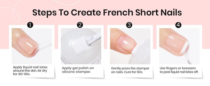 Beetles Nail Stamp, 4Pcs French Tip Tool Easy Manicure Nail Stamper Single Head Soft Silicone Long & Short French Tip Stamp Tool with 2Pcs Nail Scraper Decorations Valentine's Day Gift for Women