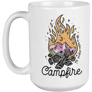 Life Is Better Around the Campfire with Camping Bonfire Art Merch Gift, White 15oz Ceramic Mug