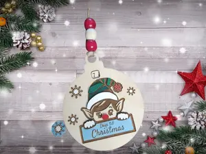 Christmas Countdown Elf Ornament - Birch Wood Rotating Dial with 25 Number Countdown christmas tree decoration Round Gifts Wooden