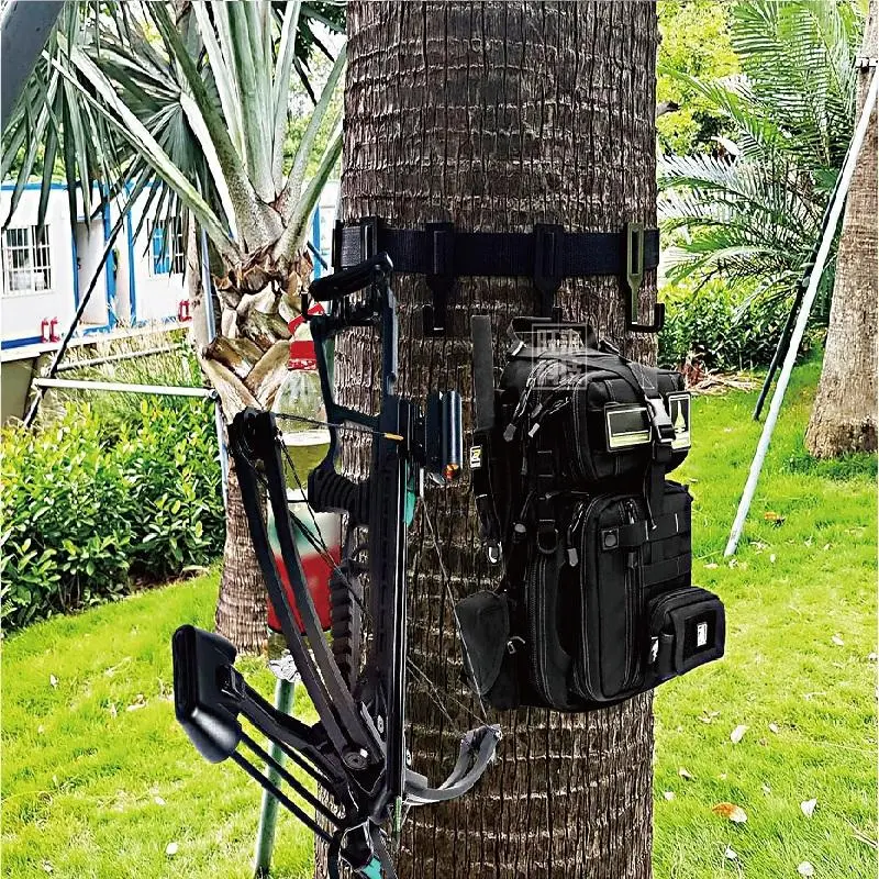 Tree Stand Strap Hook Hanger, Foldable Bow Hanger Strap, Adjustable Webbing Straps with 6 Plastic Hooks for Hiking Hunting Camping Accessories