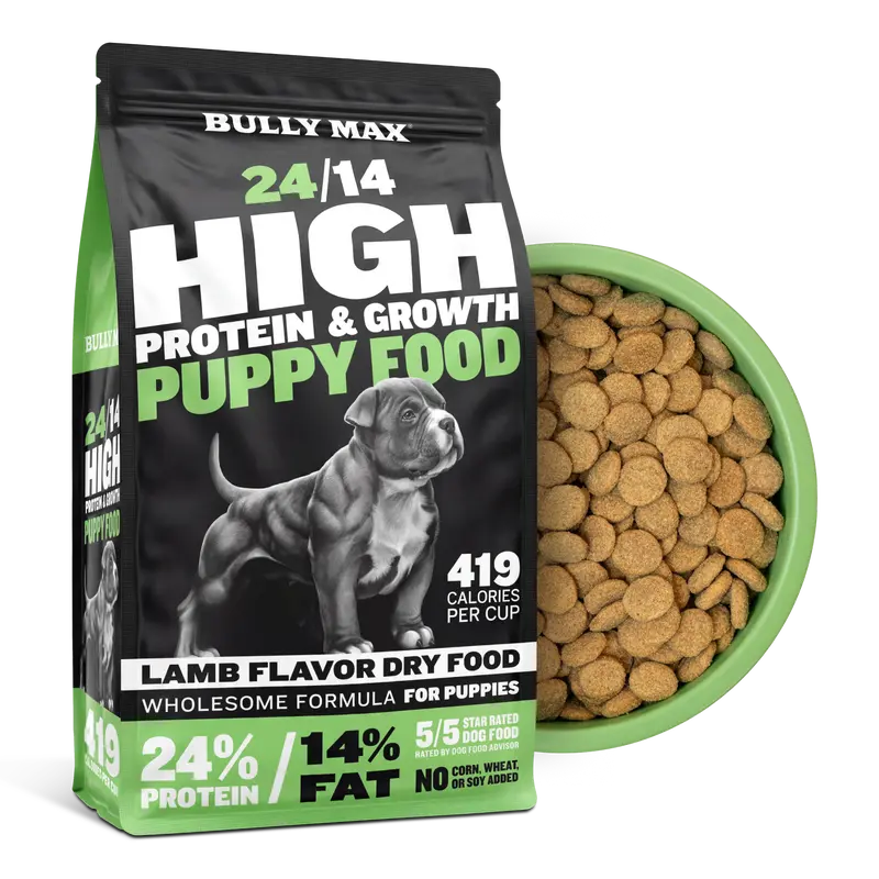 Bully Max 24/14 High Protein Growth Puppy Food (5 lbs.) - 390 Calories Per Cup, TruMune for Immune Support, With Canola Oil, Taurine, Potassium Chloride, Biotin, Tapioca, For All Dog Breeds
