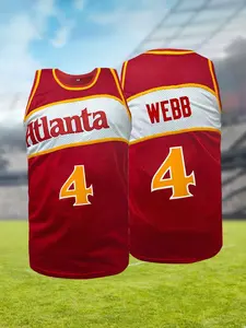 Men's Atlanta #4 Embroidered Basketball Jersey, Letters and Number Stitched, Round Neck Breathable Unisex Loose Fit Casual Sportswear