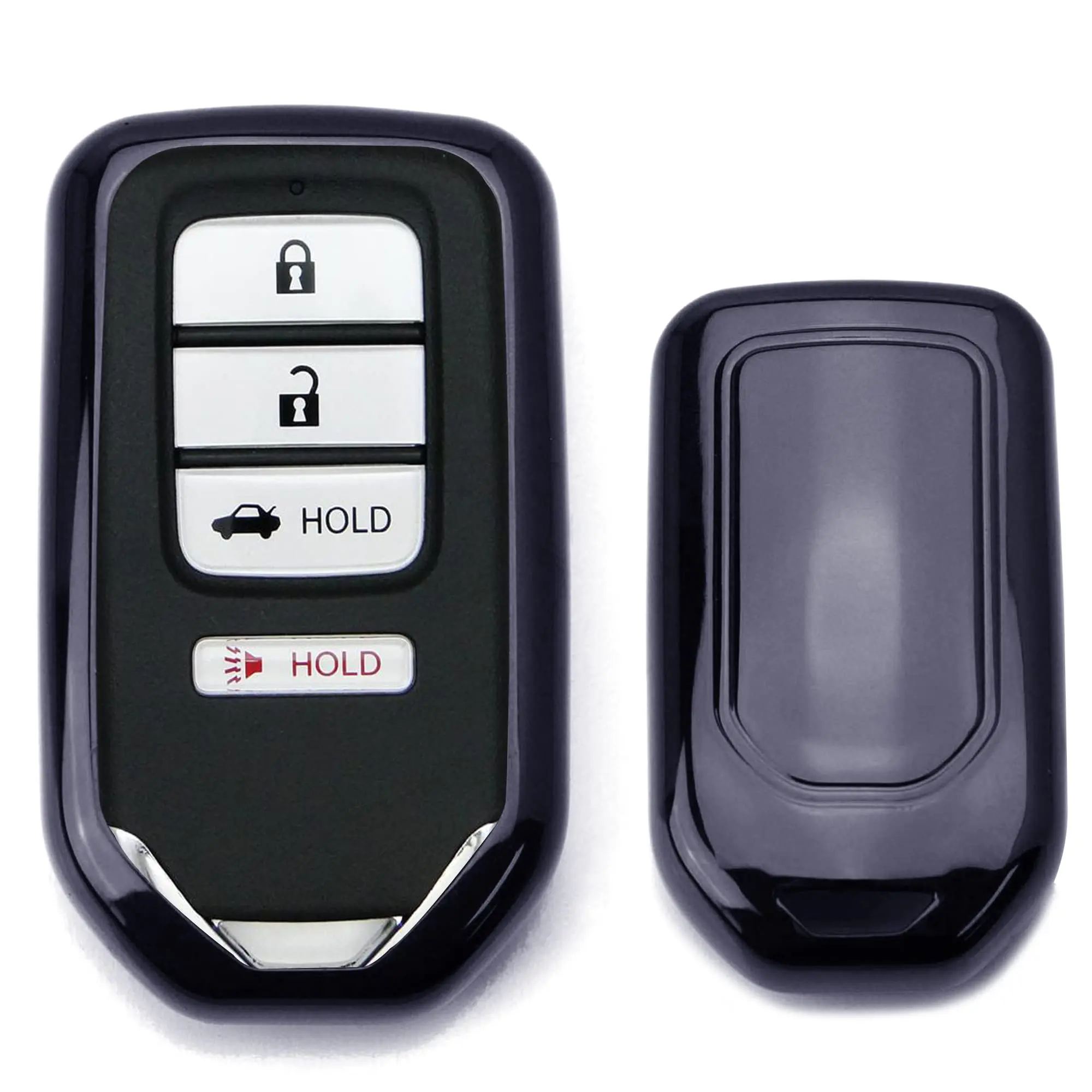 iJDMTOY Chrome Finish Black TPU Key Fob Protective Cover Case For Honda Accord Civic Crosstour HRV FIT Odyssey Ridgeline, etc