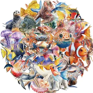 Ocean Animal Pattern Sticker (50pcs), Cute Sea Creature Vinyl Sticker, Decorative Sticker for Water Bottle & Laptop, Ornaments