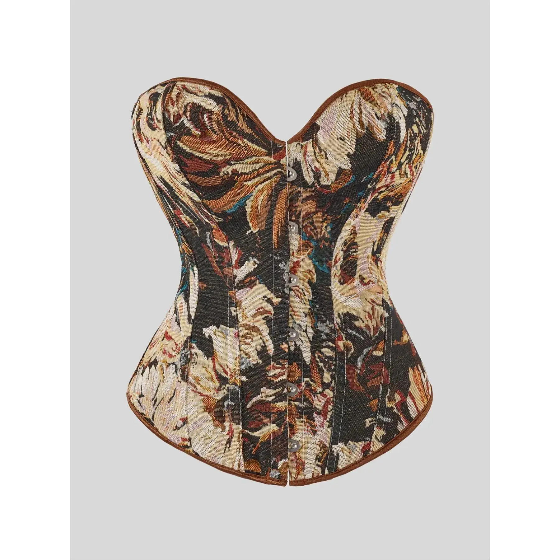 Women's Multicolor Floral Print Fashion Shapewear Corset Top - Adjustable Lace-Up Waist Cincher with Compression Tummy Slimming, Hip Enhancement, Abdomen Support for Sports, Outdoor Wear (Hand Wash Only)