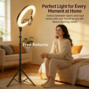 12 Inch Selfie Ring Light with 63 Inch Extendable Tripod, Selfie Light with Mobile Phone Holder , Dimmable LED Ring Light for Streaming, TikTok, Zoom, Vlogging wireless selfie remote rgb color mode ring light with tripod#Summer Wins#Fathersdaygift
