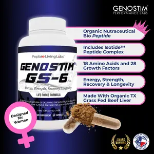 Genostim GS-6 Plus Life Force Formula - Women (Hormone Balancing) Energy Strength Recovery Longevity with 100% Grass Fed Beef Liver & ISOTIDE Peptide Complex 18 Amino Acids 28 Growth Factors - Healthcare  Supplement