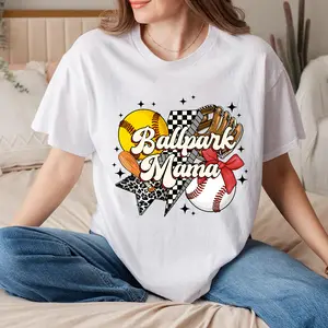 Ballpark Softball Baseball Mama T-Shirt, Softball & Baseball Game Day Tee with Bow & Retro Vibes, Coquette Bow Sports Tee, Softball Mom Gift