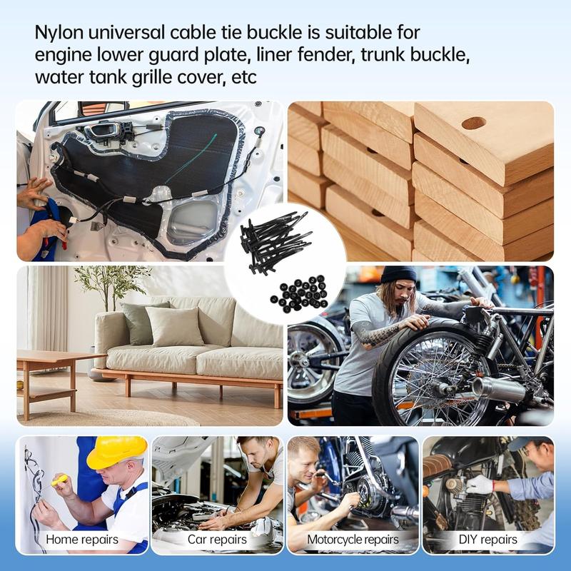 Nylon Zip Tie Wraps, Self-Locking Rivet Design, UV Resistant Cable Ties for Car Bumper & Mudguard Use, Pack of 50
