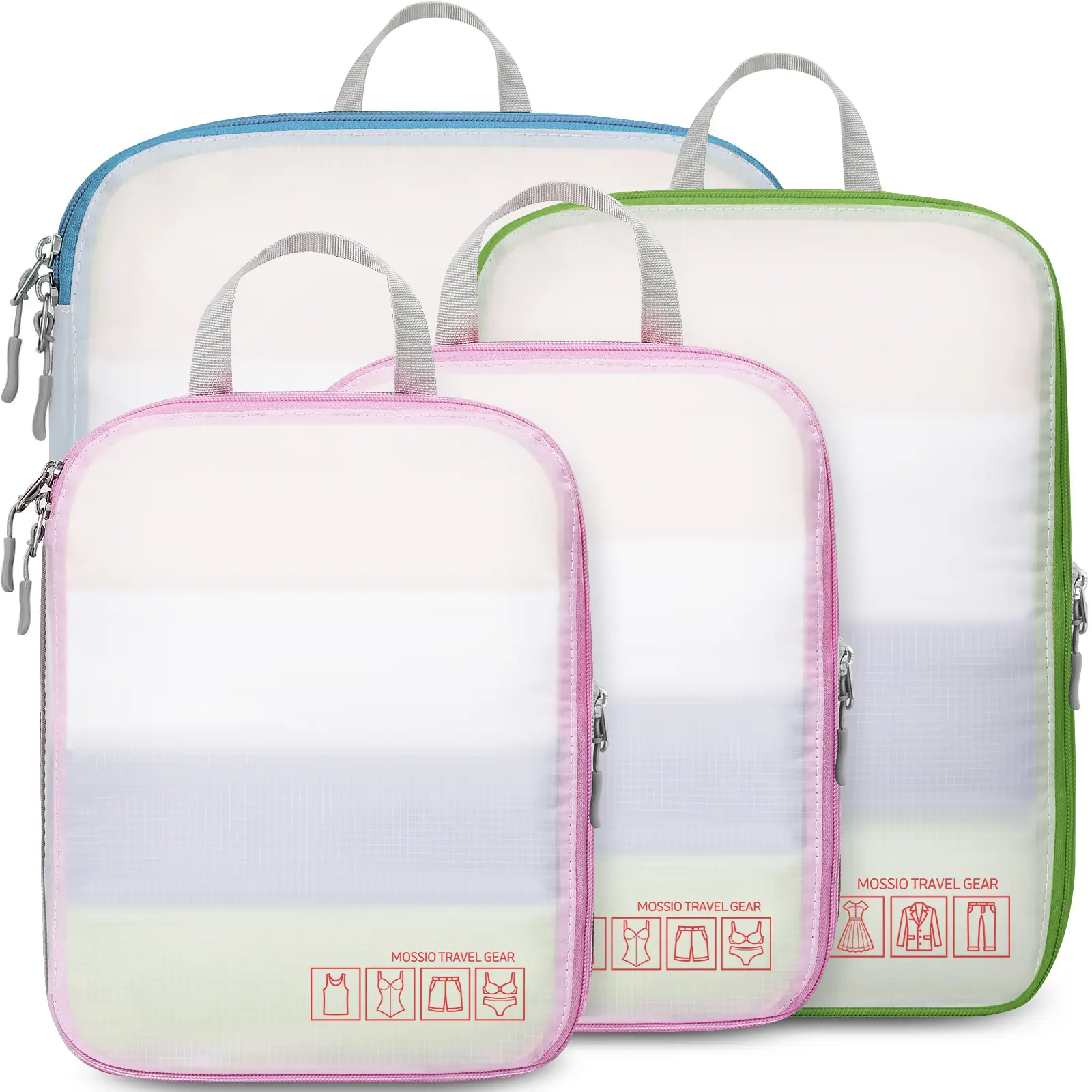 Mossio 4 Set Compression Packing Cubes for Suitcase - Ultralight Expandable Travel Essentials Organizer Bags for Luggage