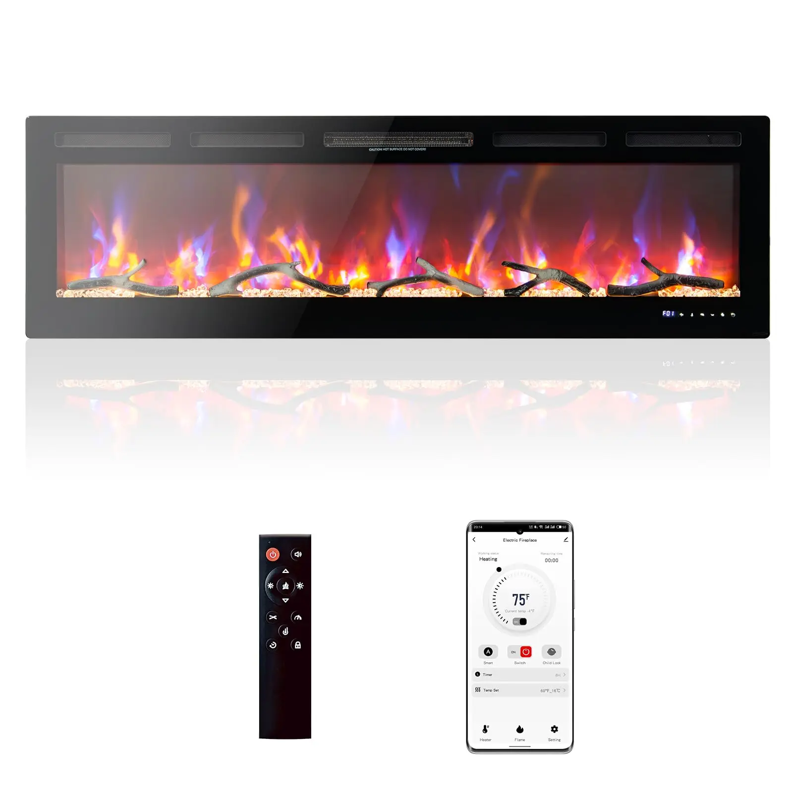 72" Recessed Electric Fireplace Insert - Remote & Touchscreen, 12 Adjustable Flame Effects, Timer, Wall-Mounted Heater for Living Room & Bedroom