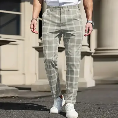grey plaid dress pants outfit Boys Grey Plaid Suit Pants main image 0