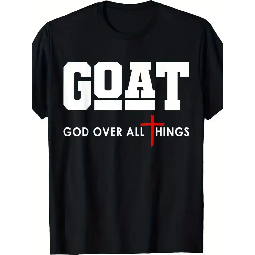 GOAT Graphic T-Shirt, Women's Breathable 100% Cotton Short Sleeve Crew Neck, Classic Casual Christian Faith Statement Top, Shortsleeve, Tshirt, Simple, Tee, Fabric, Soft, Round Neck