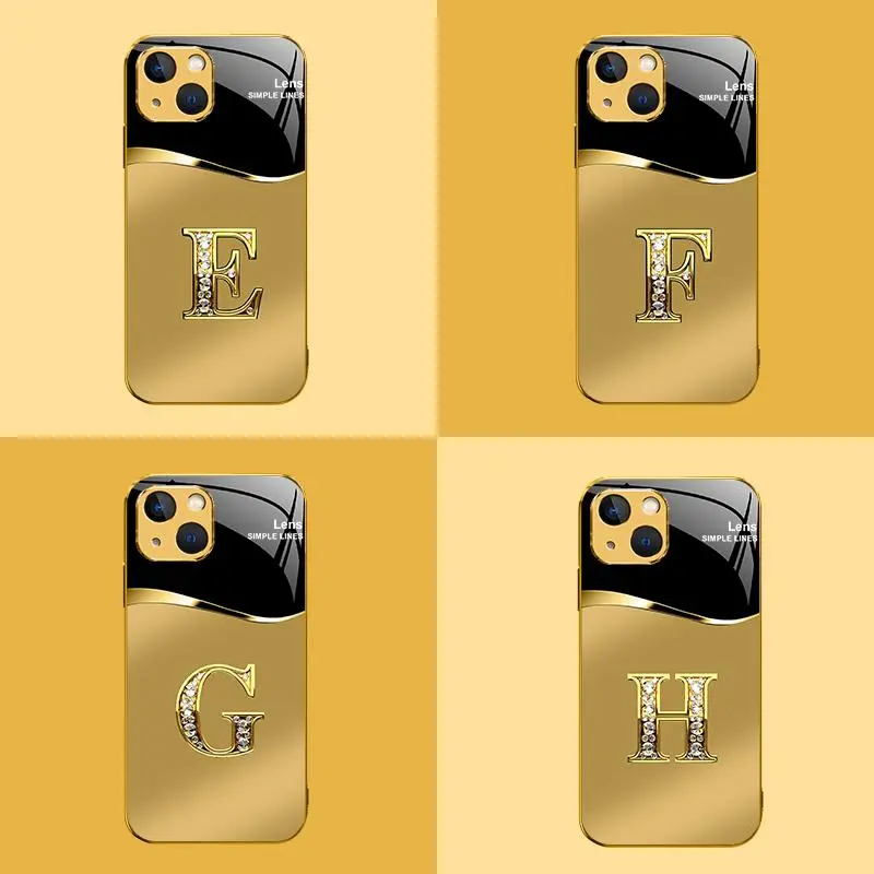Suitable for [iPhone 15] New high-end gold letter glass mobile phone case New business simple metal paint electroplating gold glass mobile phone case Affordable price Anti-drop and anti-fingerprint 995