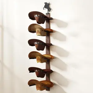 Cowboy Hat Holder, Cowboy Hat Rack for Wall Holds up to 6 Hats, Western Wooden & Metal Hat Racks Rustic Rider Sign Board Decor Wall Storage Hat Holder Organizer for Hat Racks Room