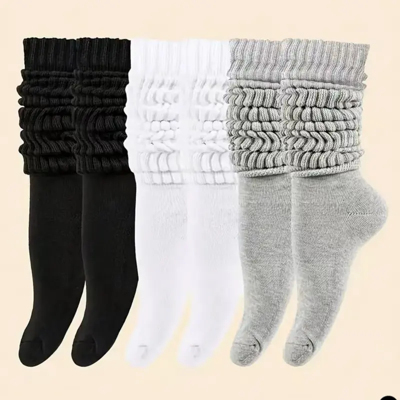 【Black Friday】3/24 Pairs Simple Minimalist Long Tube Pile Socks for Men & Women, Sweat-Absorbing Durable Classic Solid Color Versatile Socks, Breathable Knit Socks for Daily Casual Wear, Casual Comfy Socks
