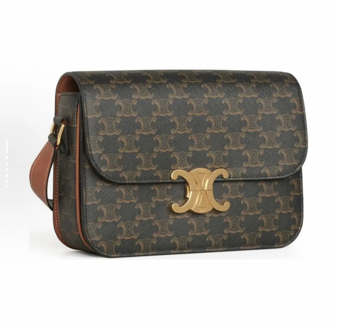 Pre-owned Celine Medium Triomphe Monogram Box Shoulder Crossbody Flap Bag 232301