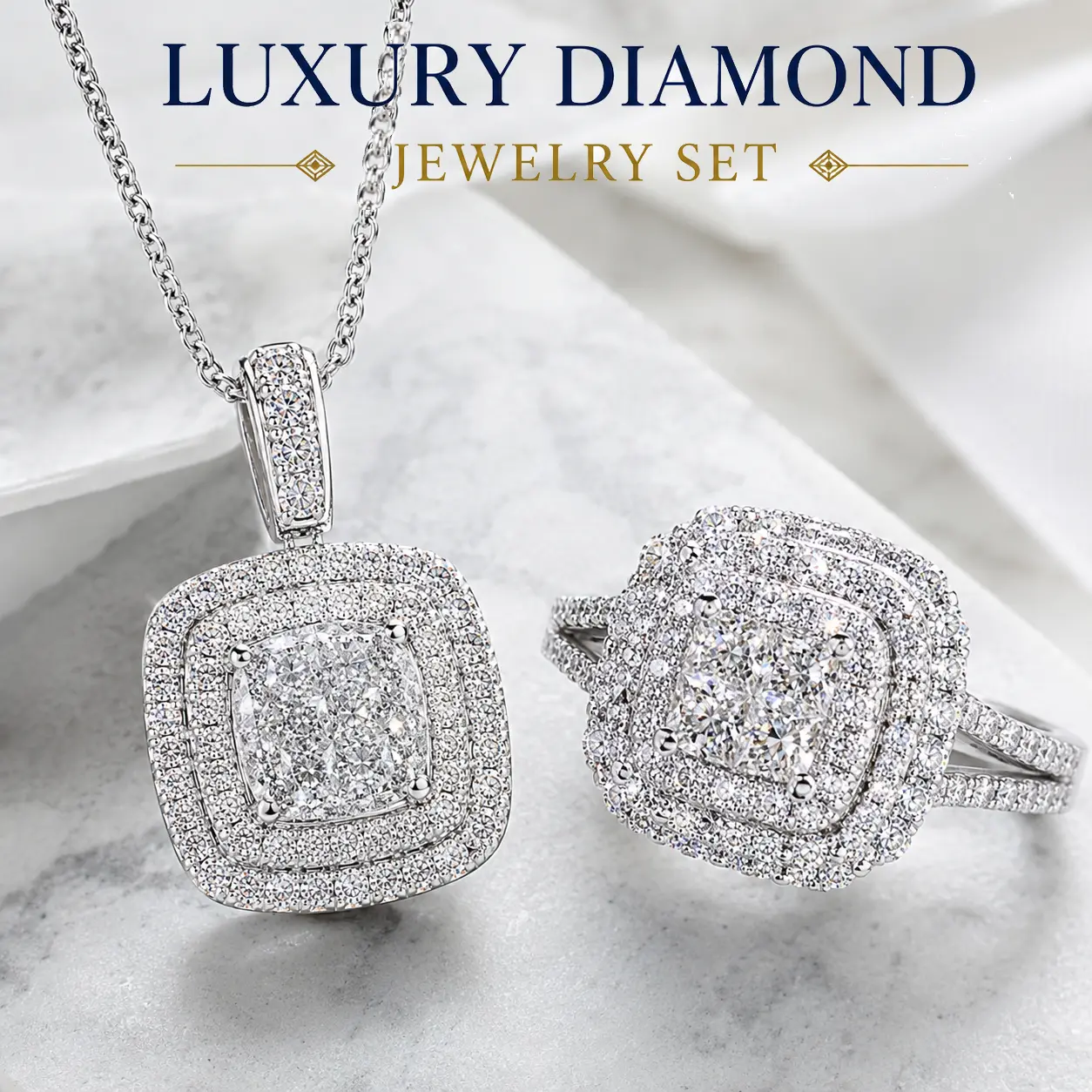 Cubic Zirconia Necklace and Ring Set for Women 14K White Gold Plated Bridesmaid Silver Jewelry Set for Women Pendant Necklace Hypoallergenic Ring Set Jewellery Gift for Mom Wife Bride Bridesmaid