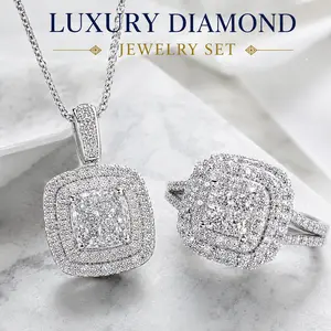 Cubic Zirconia Necklace and Ring Set for Women 14K White Gold Plated Bridesmaid Silver Jewelry Set for Women Pendant Necklace Hypoallergenic Ring Set Jewellery Gift for Mom Wife Bride Bridesmaid