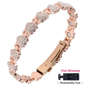 T Pure Copper Bracelets for Women,Ultra Strength Magnetic Bracelet with 3800 Gauss Magnets & Sparkling Cubic Zirconia, Adjustable Charm Bracelet outdoorfun Elegant Bangle