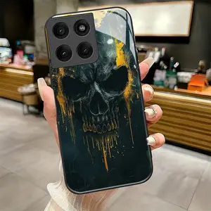 Skull in Gold Drip 2D pattern suitable for Motorola Moto EDGE 60 50 30 20 Pro 50FUSION E15 GPLAY2023 G22 G15 Protective Phone Case Cover, Accessories, Black Frame Glass Phone Case Individual Design, Is Suitable for Every Holiday Gift
