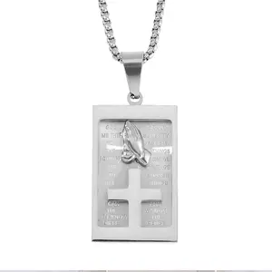 Shop LC Cross with Bible Mens Pendant Necklace in Stainless Steel 24 Inches
