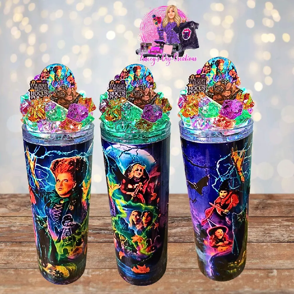 20 Oz Stainless Steel Halloween Witches Light Up Ice Tumbler With Removable Magnetic Lid