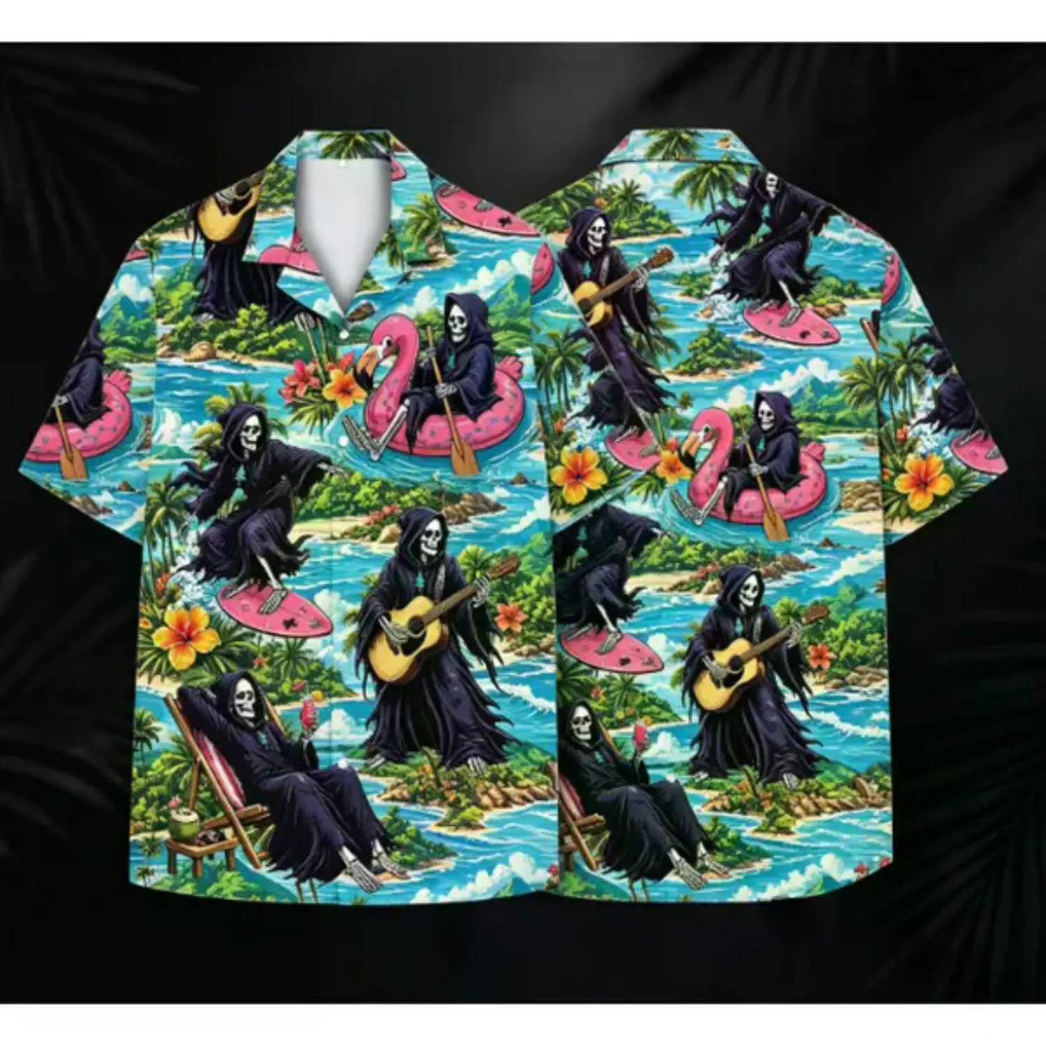 Grim Reaper Tropical Surf Hawaiian Shirt, Unisex Funny Beach Party Apparel, Unique Summer Vacation Gift Idea