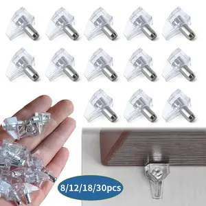8/12/18/30pcs board support transparent bracket, laminated board support partition nail, used for cabinet, wardrobe, shelf glass board support, furniture hardware accessories