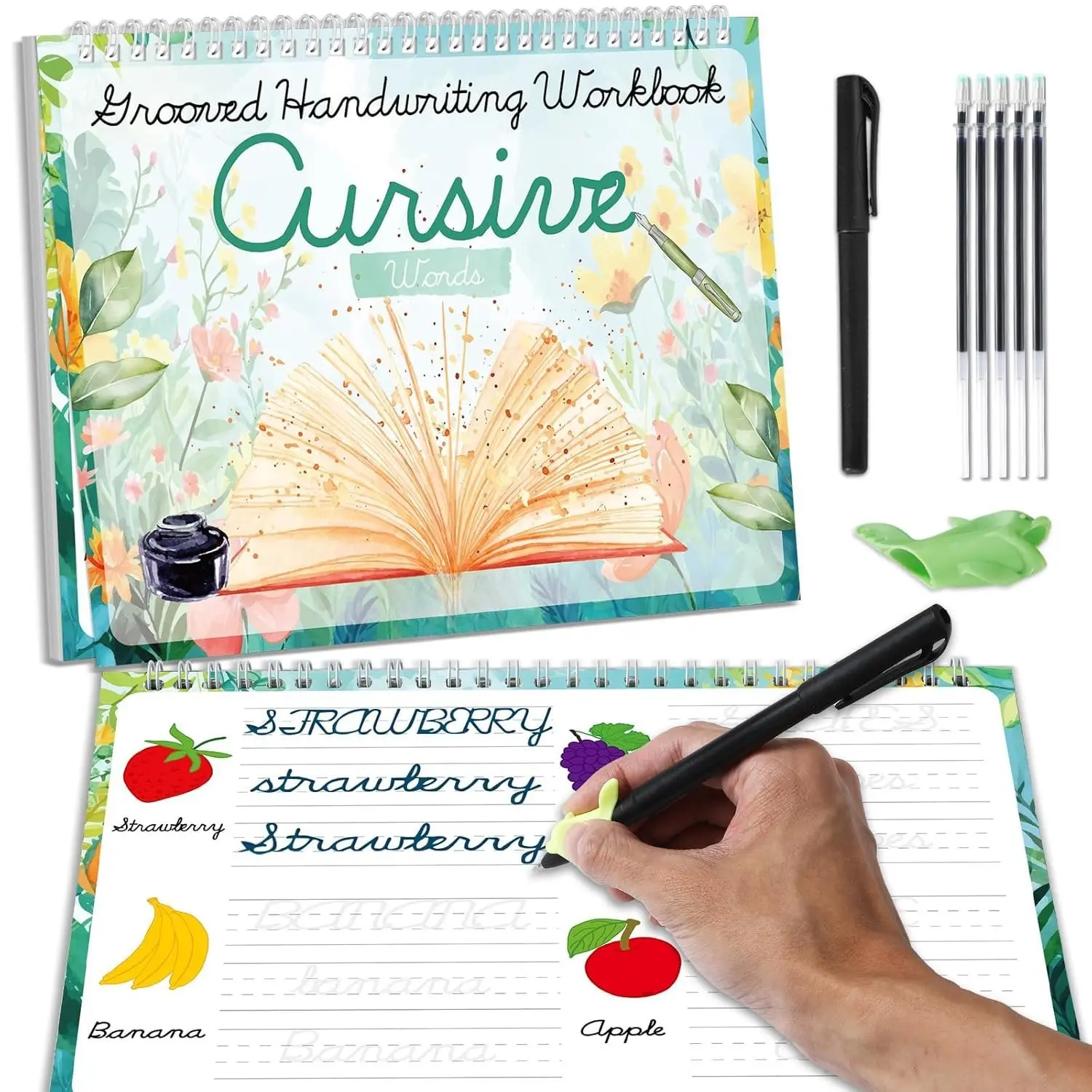 Grooved Cursive Handwriting Workbook Magic  Grooved Cursive Handwriting Practice Guided Tracing with Disappearing Ink Pens for Beginners  Learning Activities Supplies (Words)