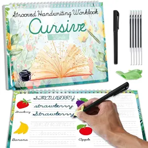 Grooved Cursive Handwriting Workbook Magic  Grooved Cursive Handwriting Practice Guided Tracing with Disappearing Ink Pens for Beginners  Learning Activities Supplies (Words)