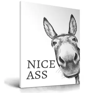 Black and White Donkey Wall Art Decor Waterproof Wood Framed Canvas High-end Animal Prints for Dormitory Kids Room Bedroom Art Mural Decoration Unique Creative Wall Art for Living Room Office Dining Room Perfect Gift