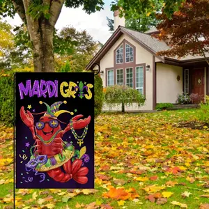 1pc Mardi Gras Burlap Garden Flag Double Sided Crawfish New Orleans Carnival Celebration Outside Vertical Holiday Yard Decoration No Flag Pole
