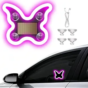 1pc Butterfly Shaped LED Neon Light, Solar-Powered & USB Charging LED Neon Light, 6 Modes Car LED Interior Light for Car Window, Party, Bedroom, Wireless Car Decorative Light