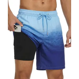 Mens Swim Trunks with Compression Liner 2 in 1 Quick Dry Board Shorts Bathing Suit Swimming Trunks for Men(Gift)