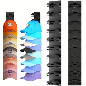 Hat Organizer Rack for 20 Caps - 2 Pack, Strong Adhesive Wall Mount Hat Holder, By Closet Cap Hanger - Black