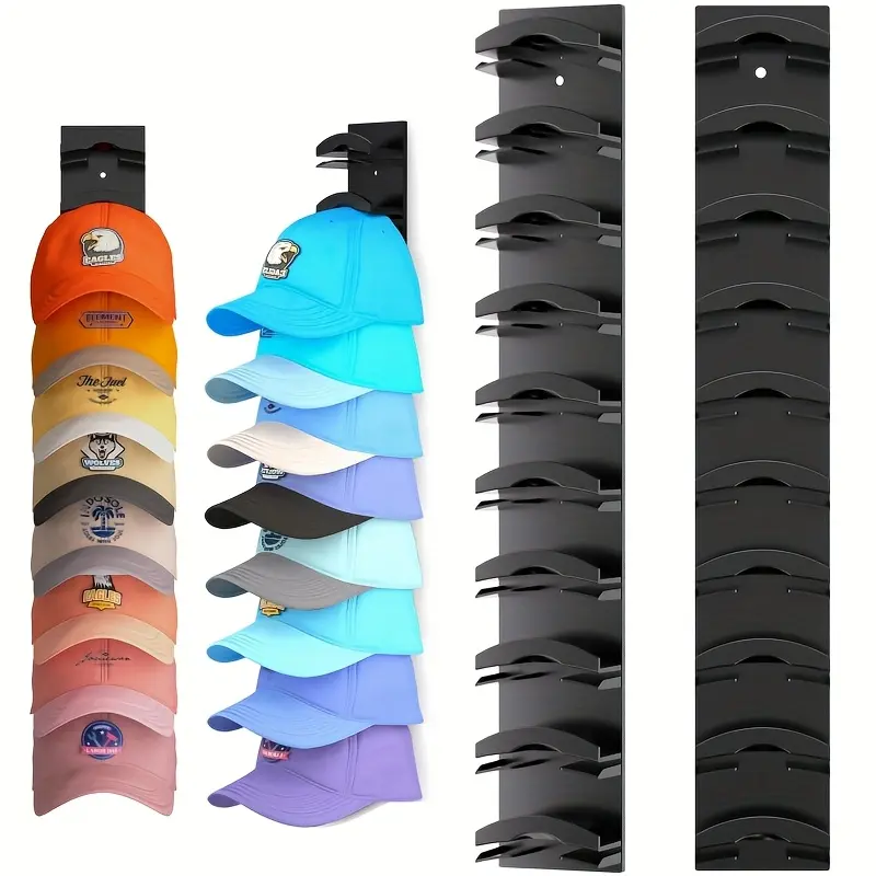 2-Pack Black Adhesive Wall Mount Hat Storage Rack - Strong Adhesive Tape, No Drilling Plastic Holder, Fits 20 Caps, Closet Shelves Compatible Home Organizer (sohochic), Fits Caps