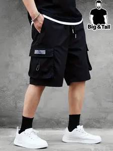 Men's Loose Patched Pocket Drawstring Shorts, Casual Elastic Waist Cargo Shorts for Summer, Fashion Men's Bottoms for Daily Wear
