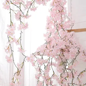 Artificial Peach Blossom Vine, 1 Count Fake Peach Blossom Vine, Decorative Bow for Home Dining Table Center, Window, Bedroom, Yard Fence, Fruit, Floral, Artificial Hanging Flowers