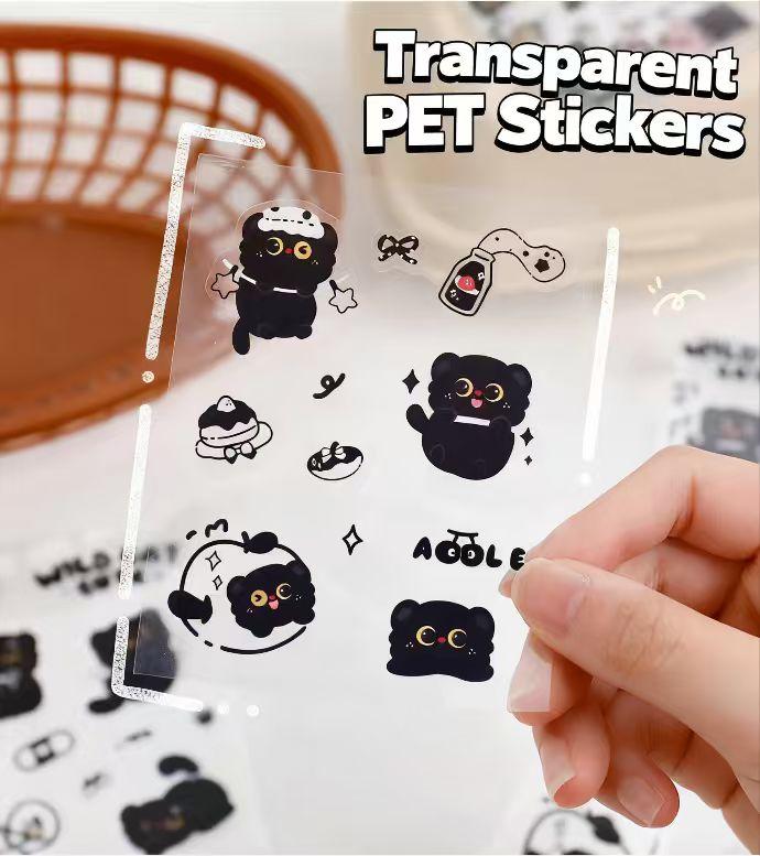 4 Sheets / Over 50 Stickers Little Black Cat Journal Stickers Waterproof PET 10cm x 8cm DIY Decorative for Water Cups Phone Cases Hello Cute Gifts for Girls Teens Great for BFFs, Lovers & Kids' Valentine Exchanges scrapbook supplies